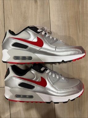 Nike Silver and Red Low-Top Athletic Sneakers